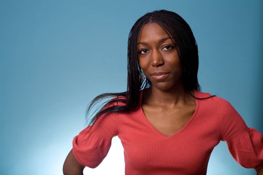 Portrait of a Woman on Blue Background